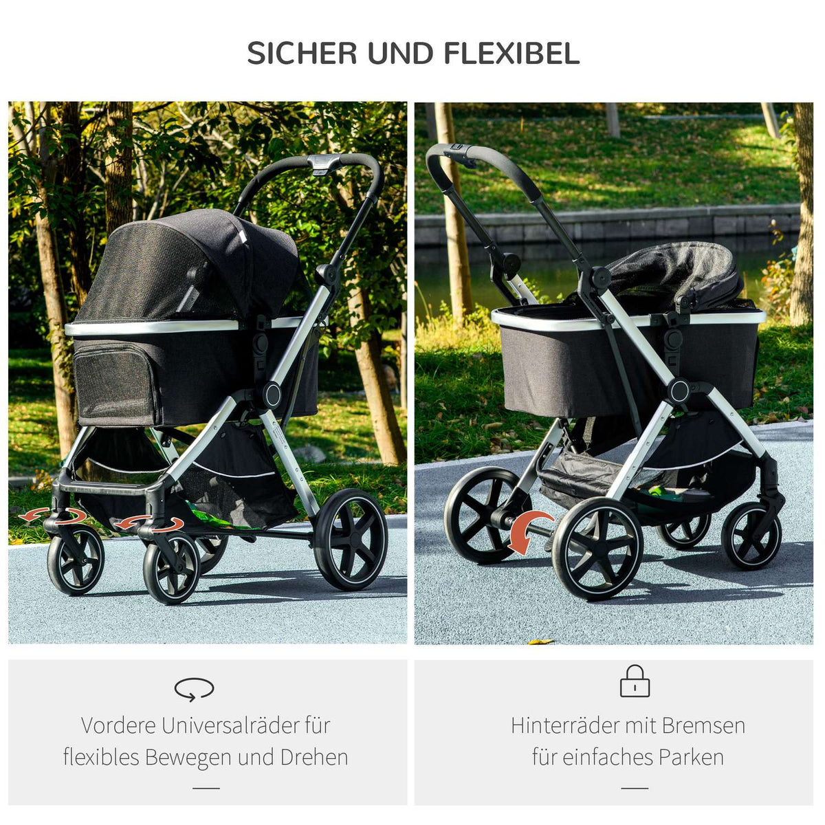 Dog Buggy Dog Cart With Rain Cover Pet Cart Cat Buggy With Safety Leashes Buggy For Small Dogs Oxford Black 84 X 58 X 110 Cm