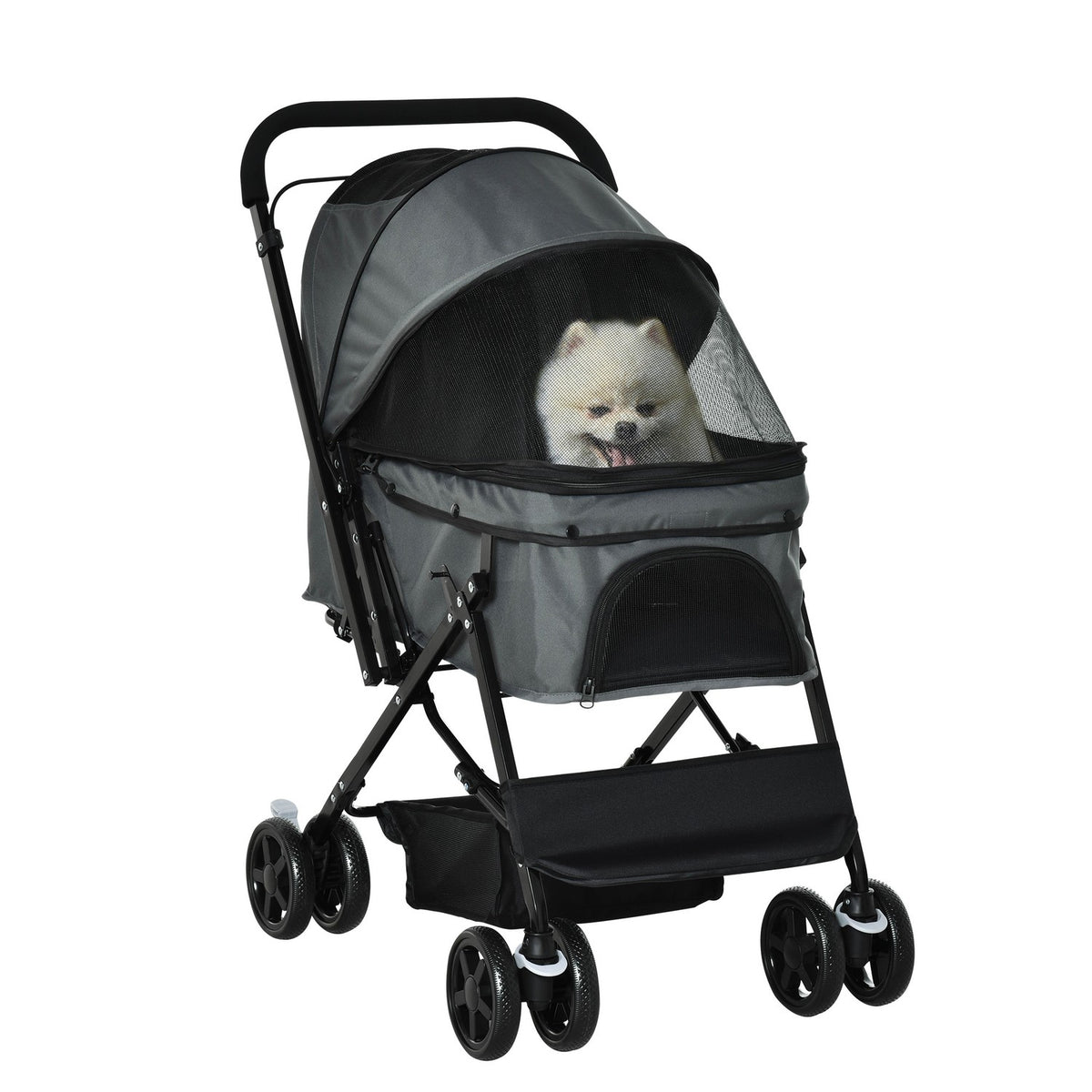 Dog Buggy Elegant Dog Stroller For Small Dogs & Cats, Pet Stroller, Cat Buggy, Oxford, Dark Gray, 76.5X52X95Cm