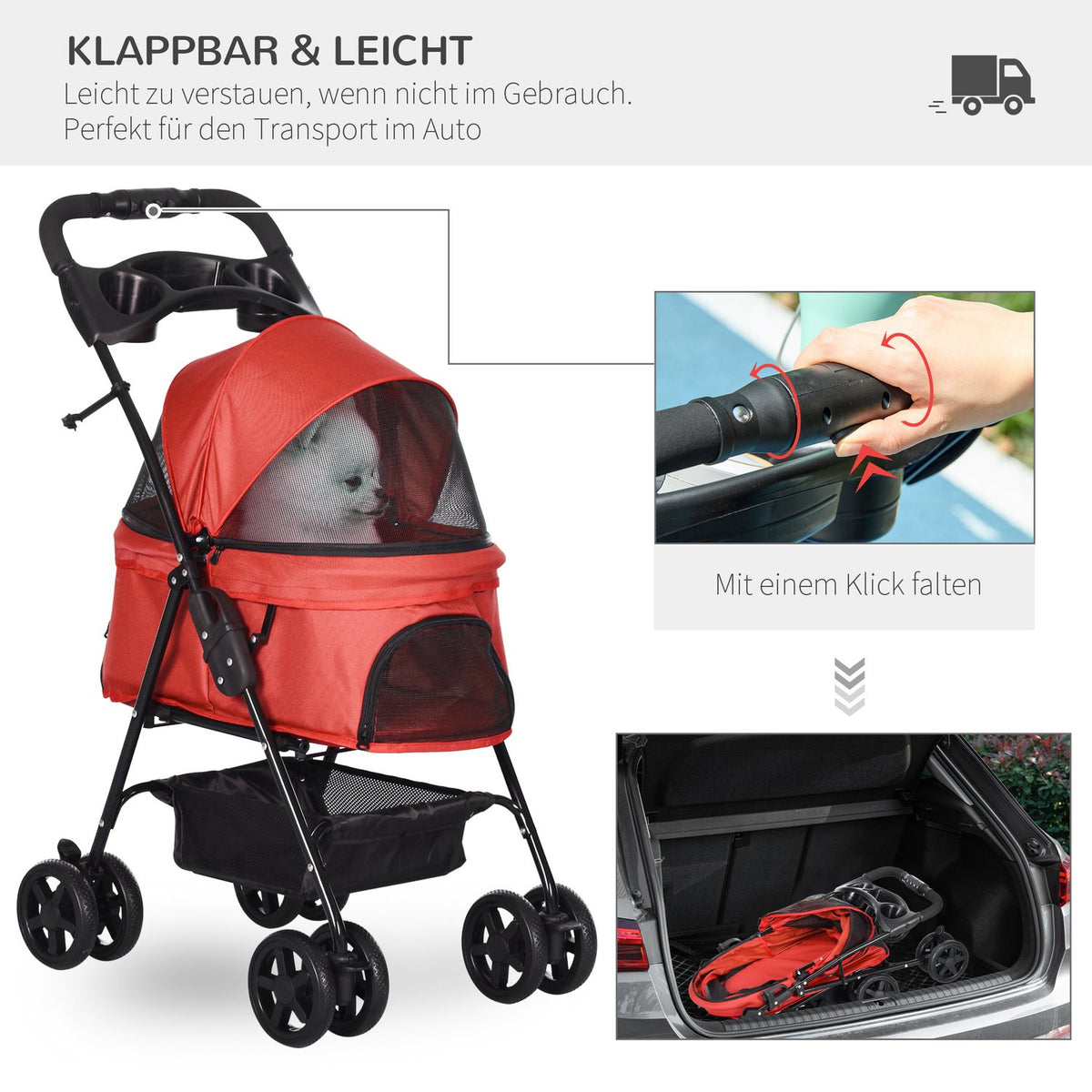 Dog Buggy Foldable Oxford Red 67X45X96Cm Small Dogs & Cats