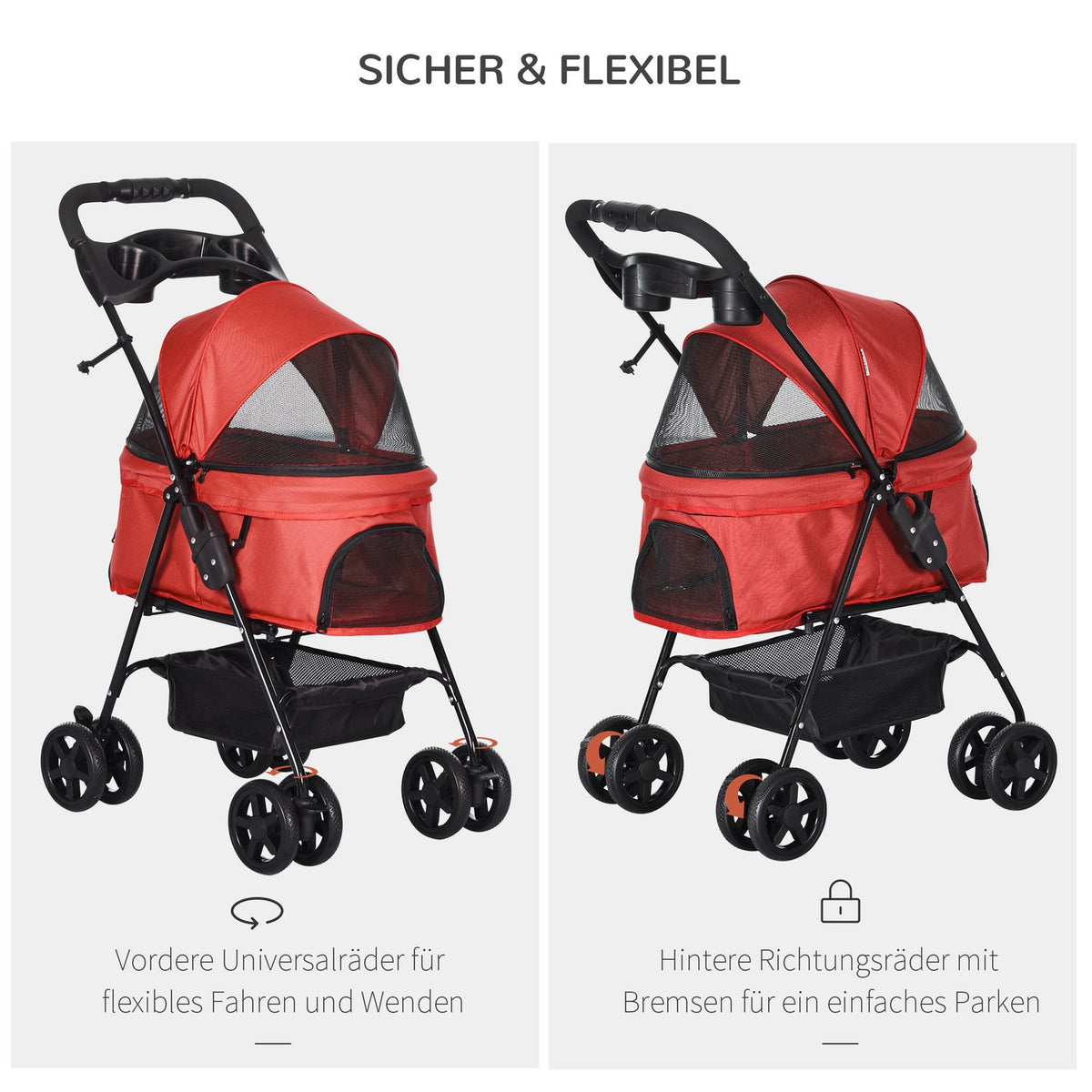 Dog Buggy Foldable Oxford Red 67X45X96Cm Small Dogs & Cats