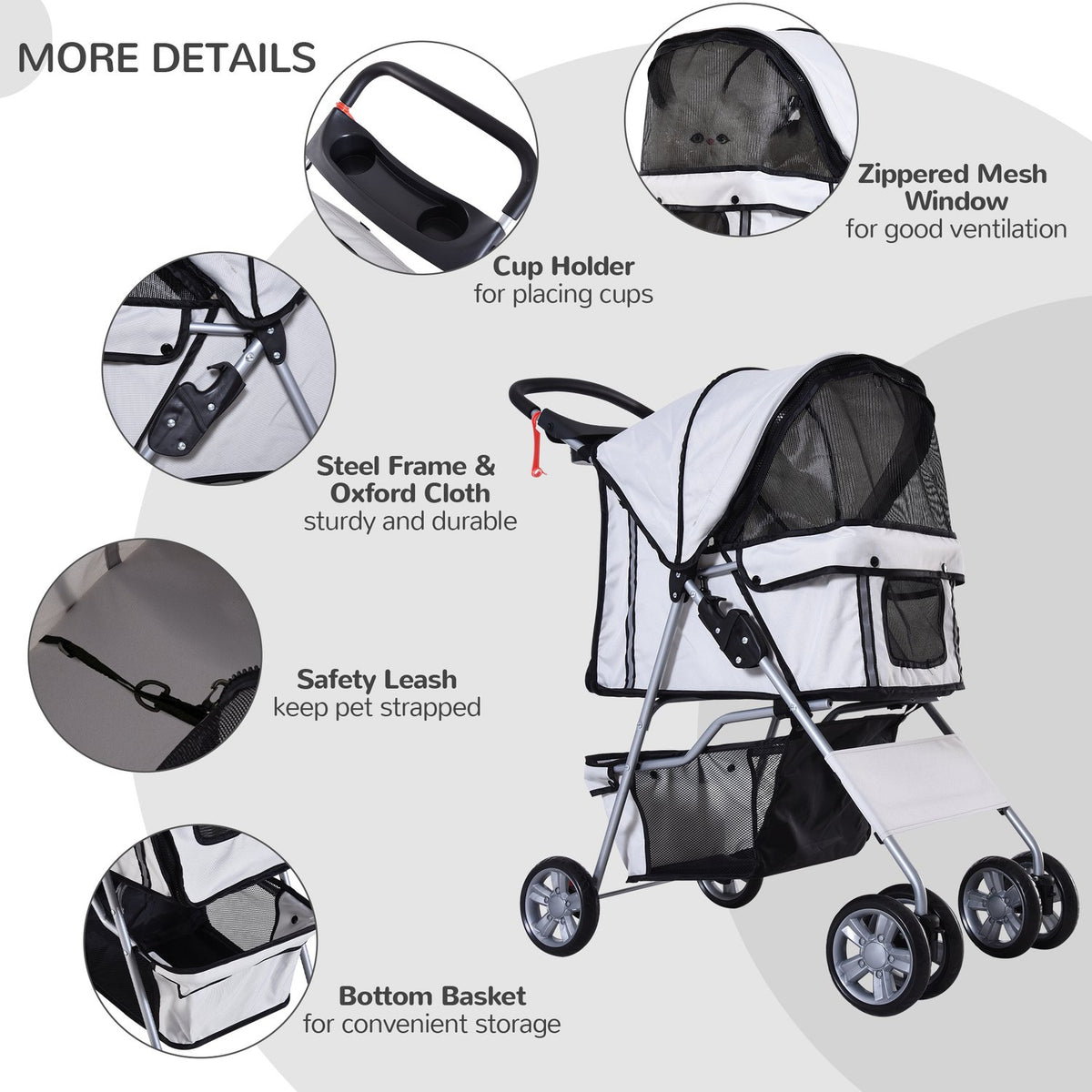 Dog Buggy In Silver, Pet Stroller Jogger Trailer, Lightweight & Foldable, For On The Go