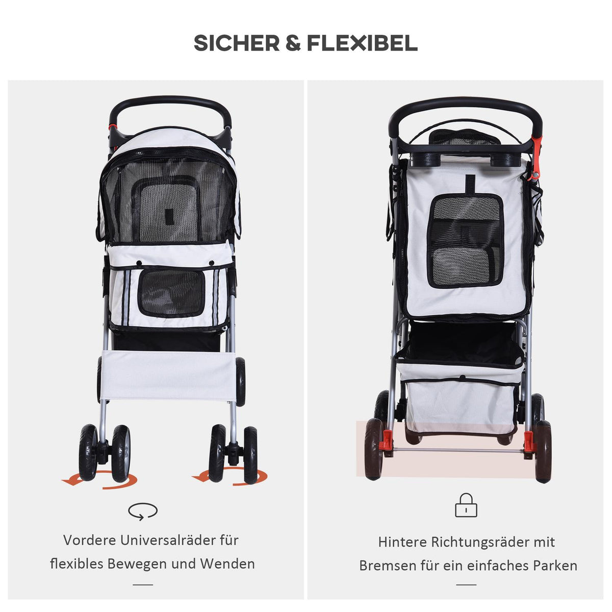 Dog Buggy In Silver, Pet Stroller Jogger Trailer, Lightweight & Foldable, For On The Go
