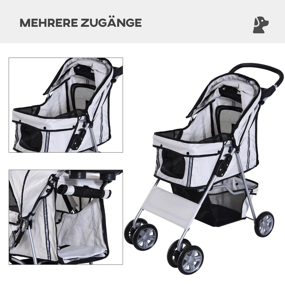 Dog Buggy In Silver, Pet Stroller Jogger Trailer, Lightweight & Foldable, For On The Go