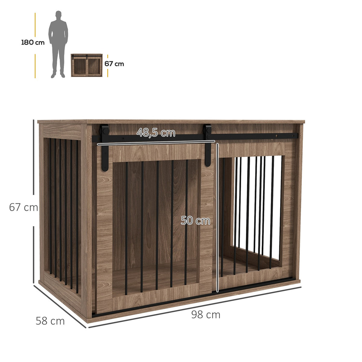 Dog Cage Dog Box With Sliding Door, Indoor Dog House With Wood Look, Locking, For Large Dogs Up To 30 Kg, 98 X 58 X 67 Cm, Walnut