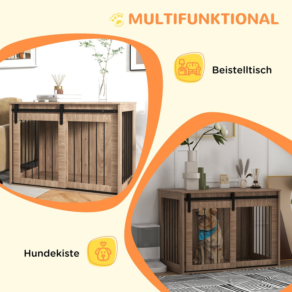 Dog Cage Dog Box With Sliding Door, Indoor Dog House With Wood Look, Locking, For Large Dogs Up To 30 Kg, 98 X 58 X 67 Cm, Walnut