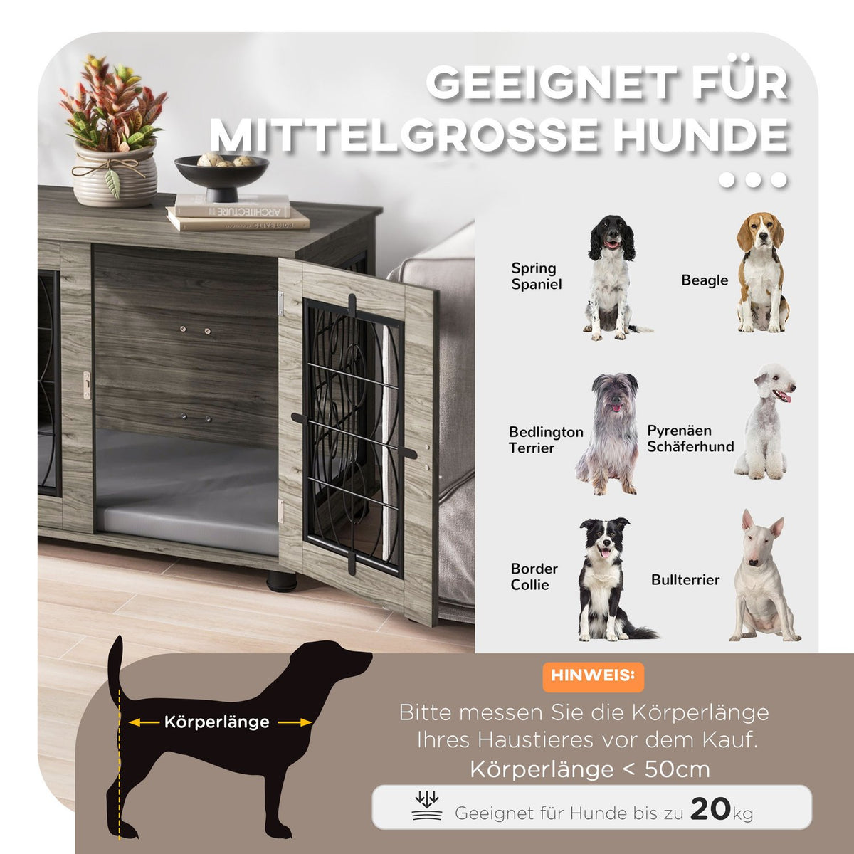 Dog Cage Dog House Cushion Lockable Front Door Dog Kennel Wire Mesh Up To 20Kg Gray 80X56X63Cm