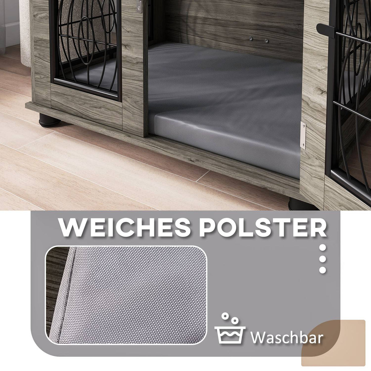 Dog Cage Dog House Cushion Lockable Front Door Dog Kennel Wire Mesh Up To 20Kg Gray 80X56X63Cm