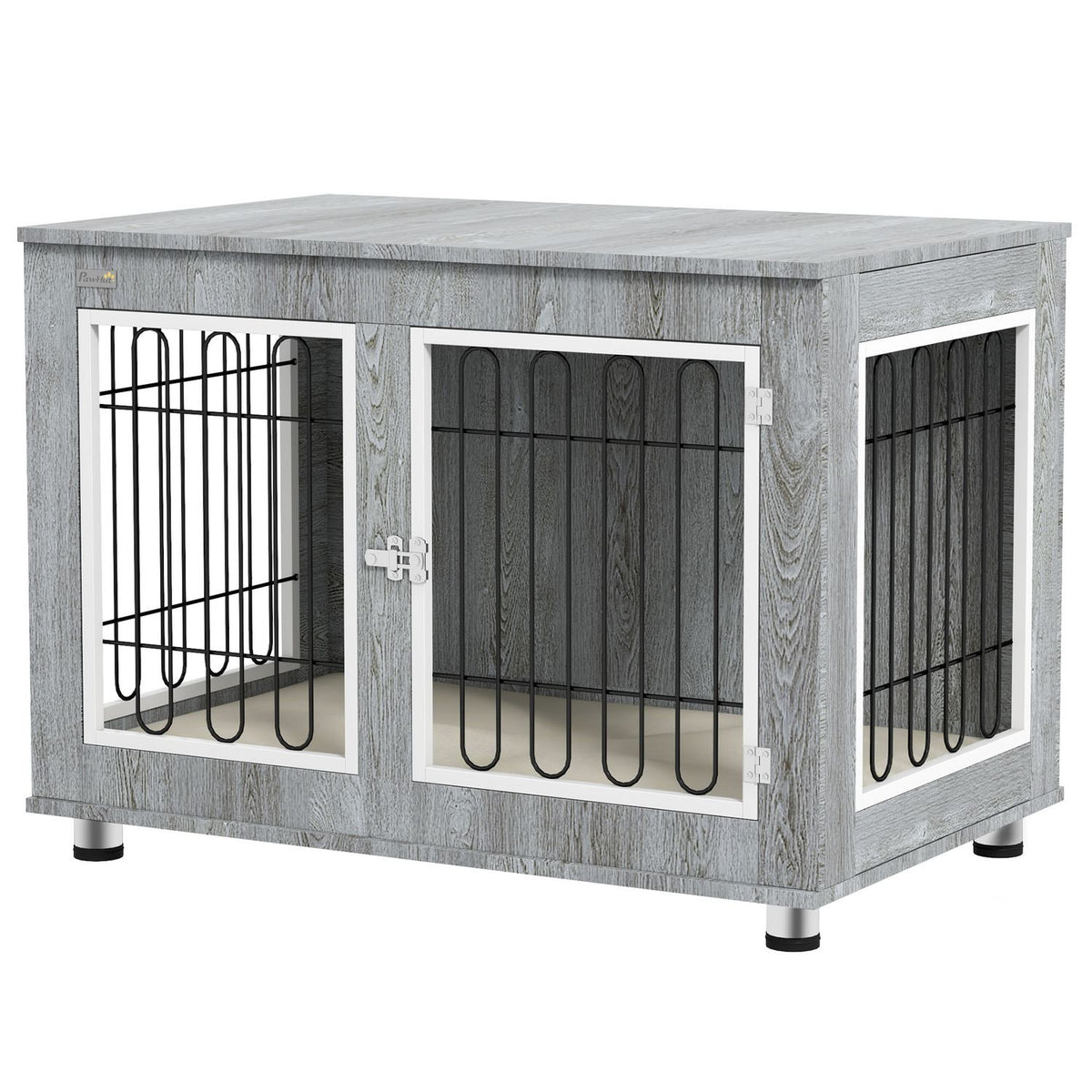 Dog Cage, Dog House, With Cushion, 2 Latches For Medium Dogs, Dog Crate With Double Doors, Dog House, Gray, 90 X 58 X 65 Cm