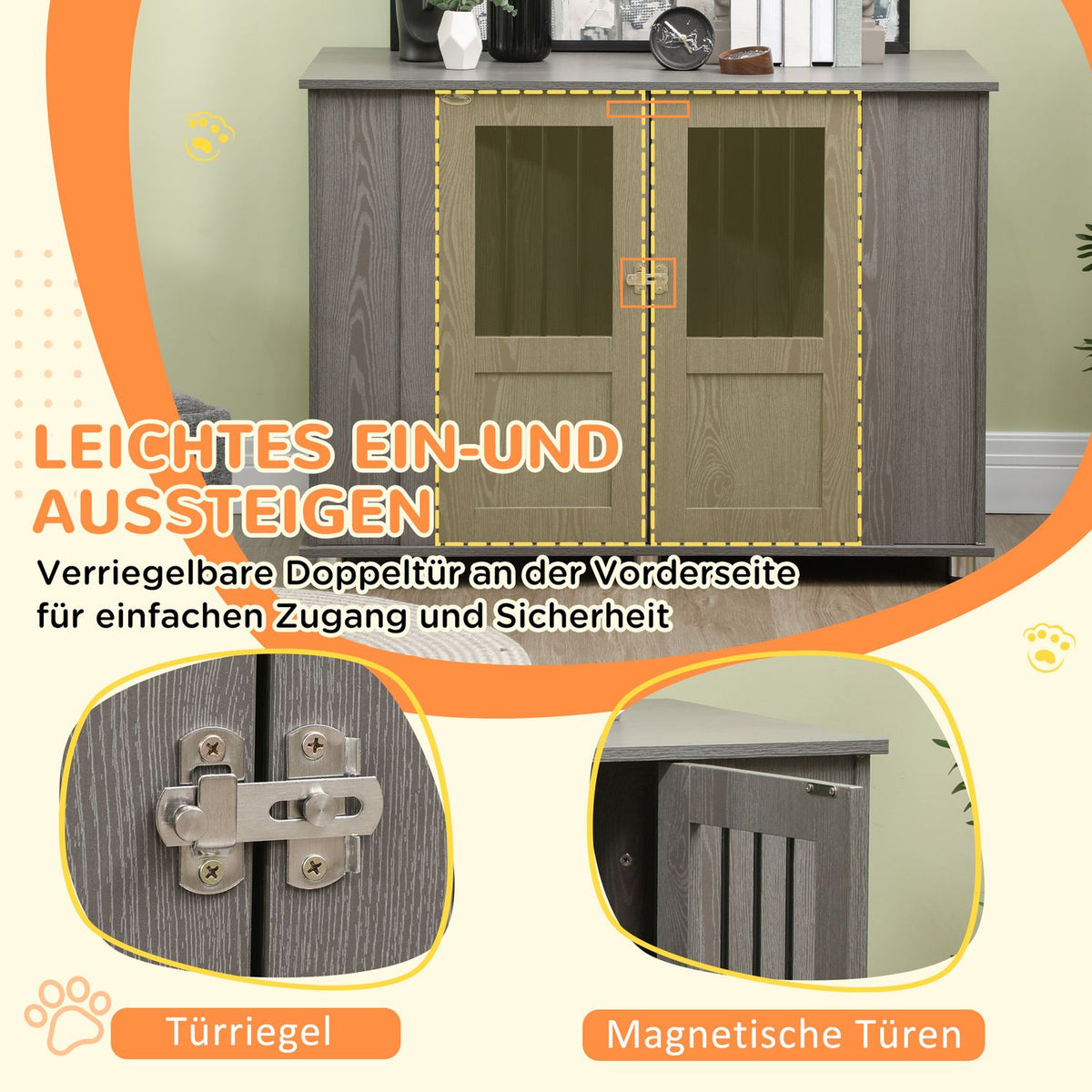 Dog Cage For Home, Pet Cage, Indoor Dog Kennel With Lock, Magnetic Door, Dog House With Window, Dog Box For Extra Large Dogs, Gray, 116 X 60 X 87 Cm