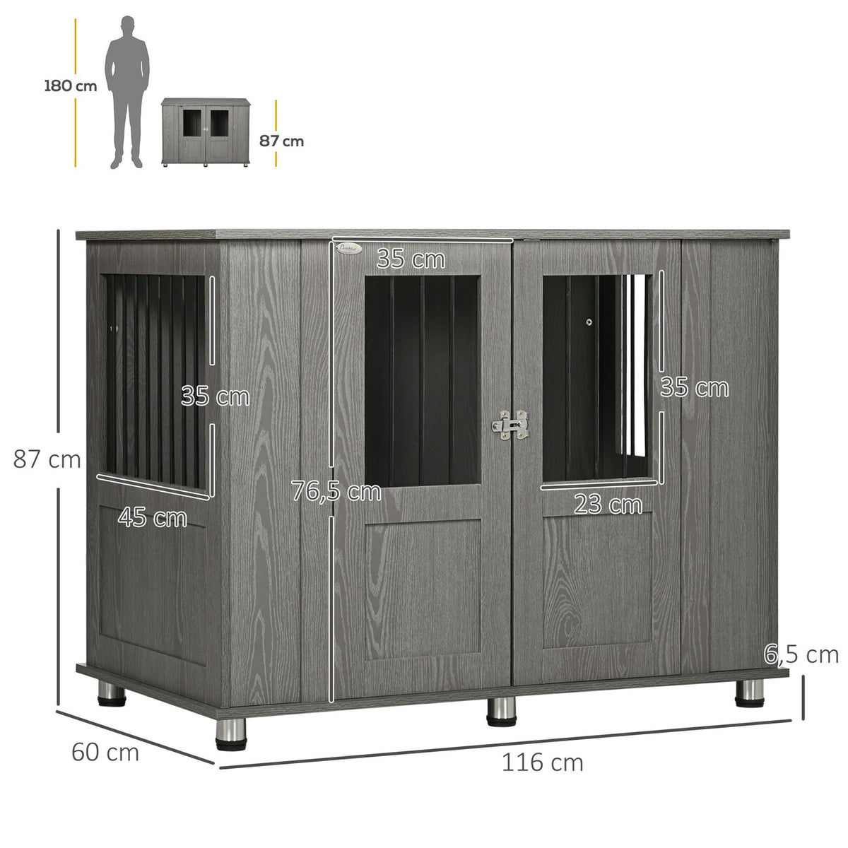 Dog Cage For Home, Pet Cage, Indoor Dog Kennel With Lock, Magnetic Door, Dog House With Window, Dog Box For Extra Large Dogs, Gray, 116 X 60 X 87 Cm