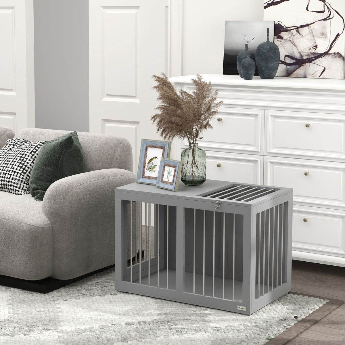 Dog Cage Home Dog House Pet Cage For Medium Dogs Dog Crate With Doors Dog House Transport Cage Gray 80 X 50 X 56.5Cm