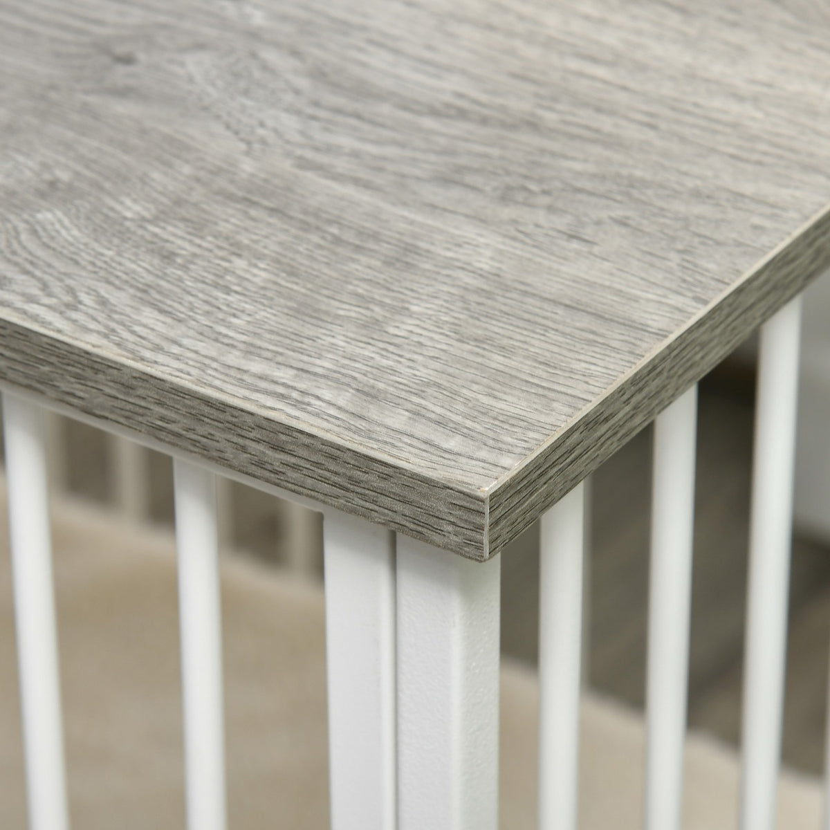 Dog Cage Wood Look Table Top Cushion Medium Dogs White + Gray 86X60X70Cm