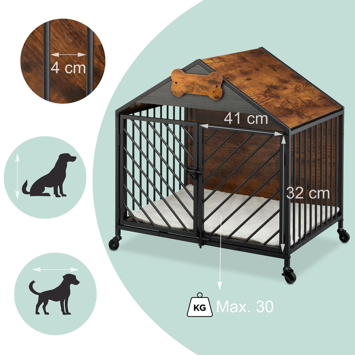 Dog Cage with Wheels – Wood-Effect and Metal