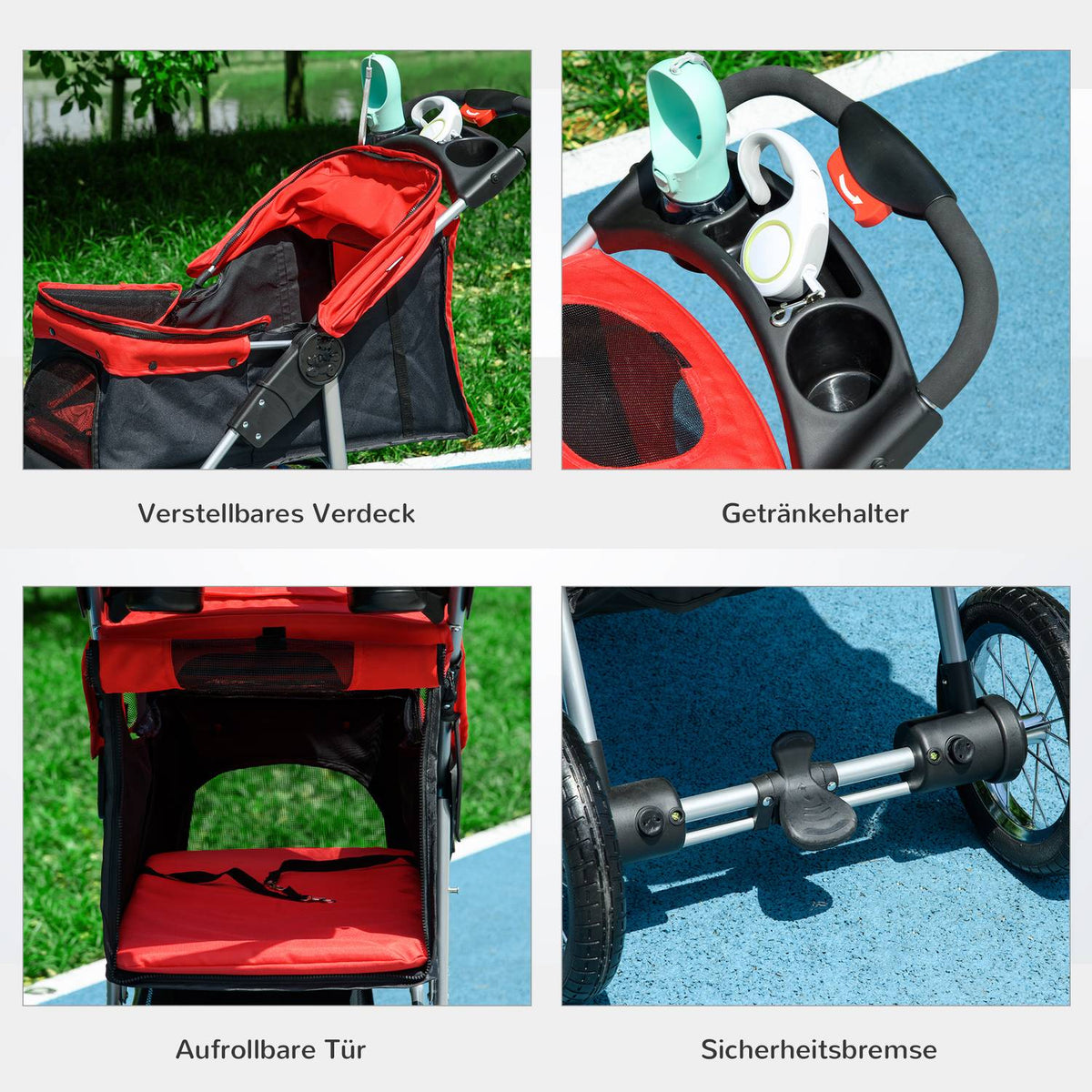 Dog Cart Dog Buggy Cat Buggy Pet Stroller With 3 Wheels Foldable Dog Cat Oxford Red + Black 109.5 X 54.5 X 106.5 Cm