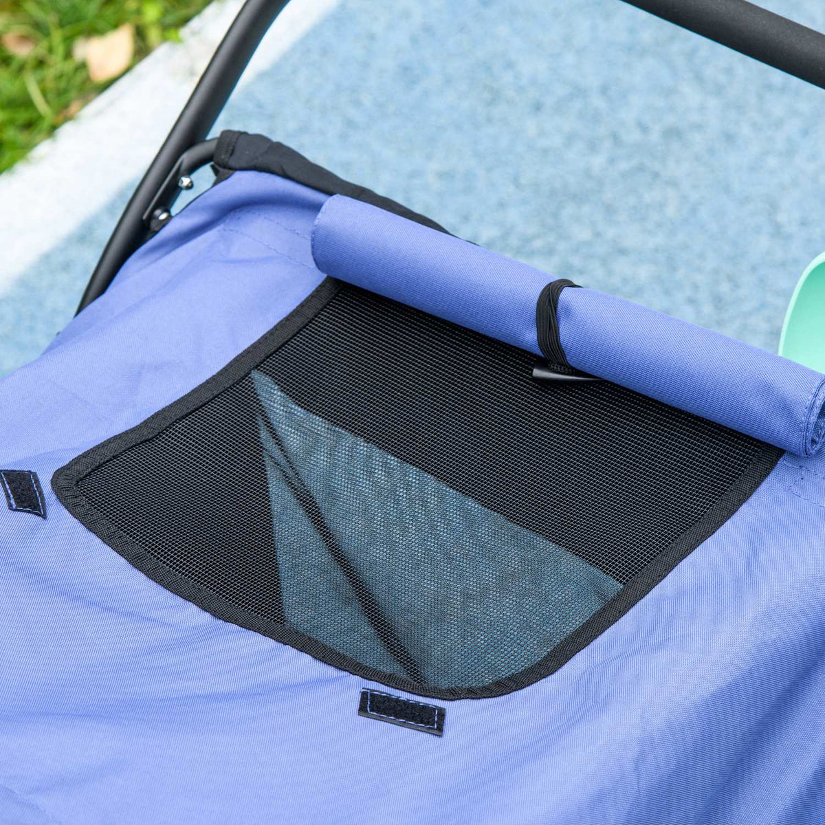 Dog Cart Dog Buggy Mesh Window Foldable Cat Cart Safety Leash Large Rubber Wheels Up To 30Kg Oxford Blue