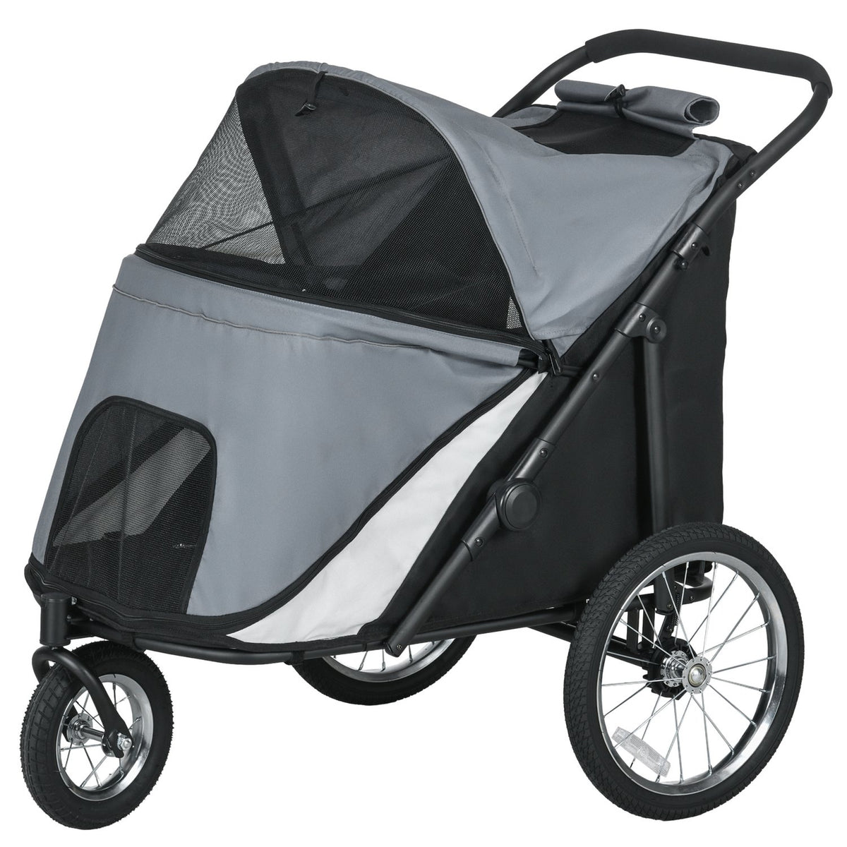 Dog Cart Dog Buggy Mesh Window Foldable Cat Cart Safety Leash Large Rubber Wheels Up To 30Kg Oxford Gray