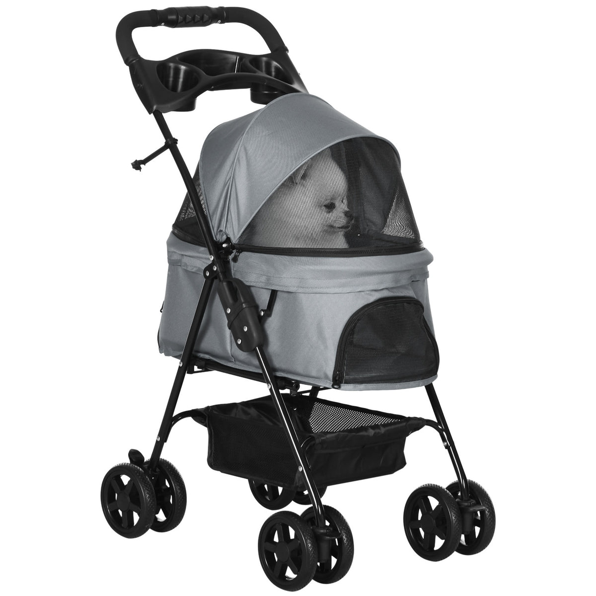 Dog Cart Dog Buggy With Folding Function Pet Stroller For Small Dogs And Cats Pet Cart Cat Buggy Oxford Gray 67 X 45 X 96 Cm
