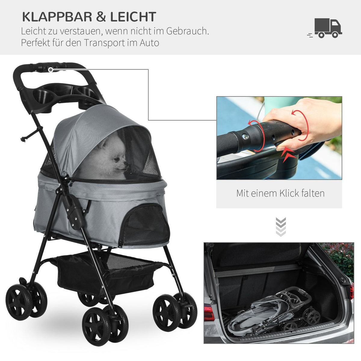 Dog Cart Dog Buggy With Folding Function Pet Stroller For Small Dogs And Cats Pet Cart Cat Buggy Oxford Gray 67 X 45 X 96 Cm