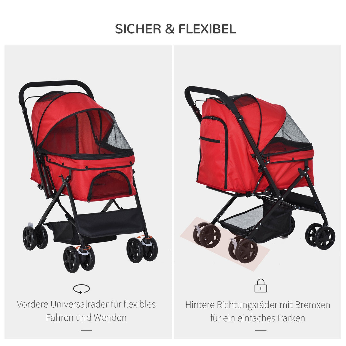 Dog Cart Oxford Red 76.5X52X95Cm Small Dogs & Cats