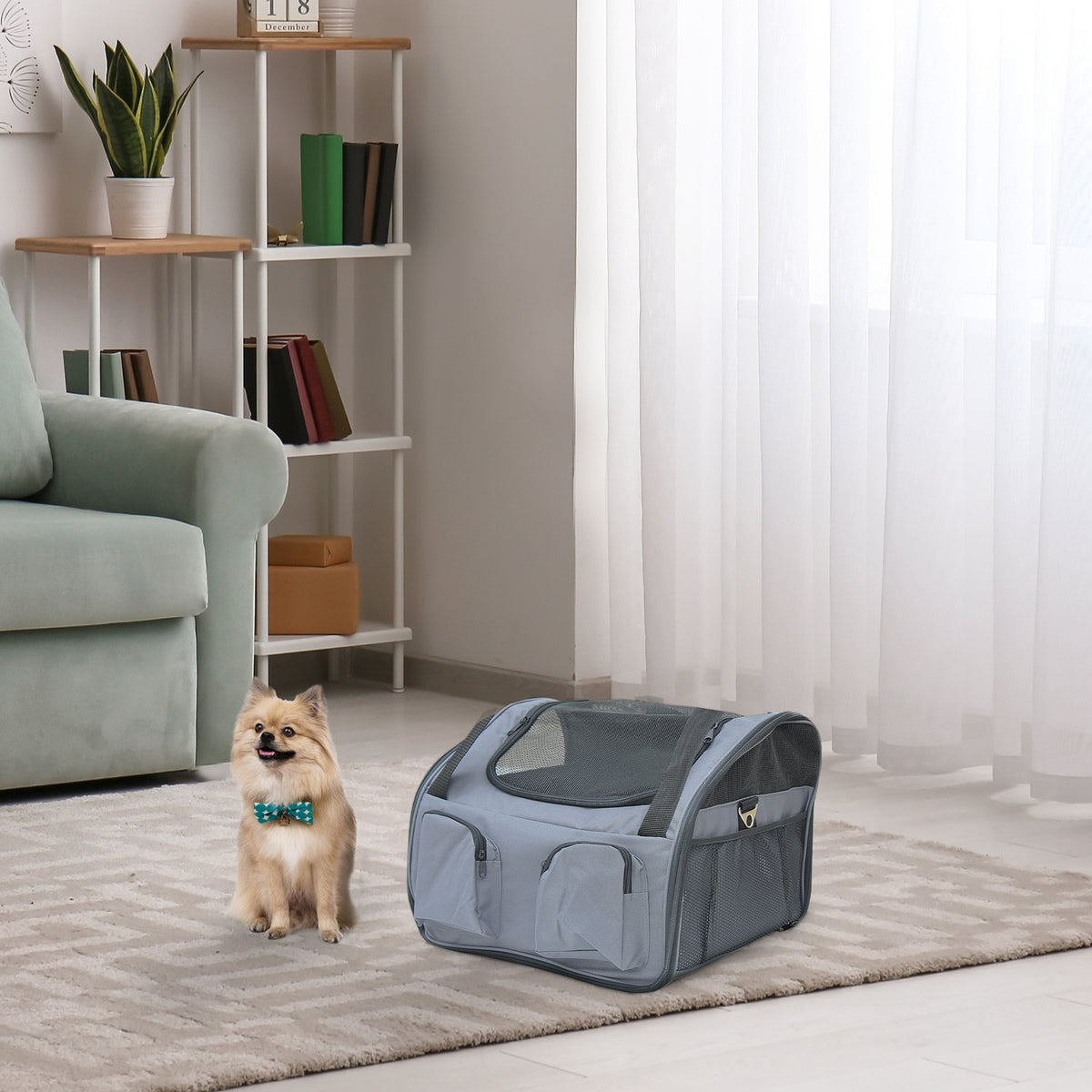 Dog Crate Car Transport Box Carry Bag Oxford Gray 41X34X30Cm