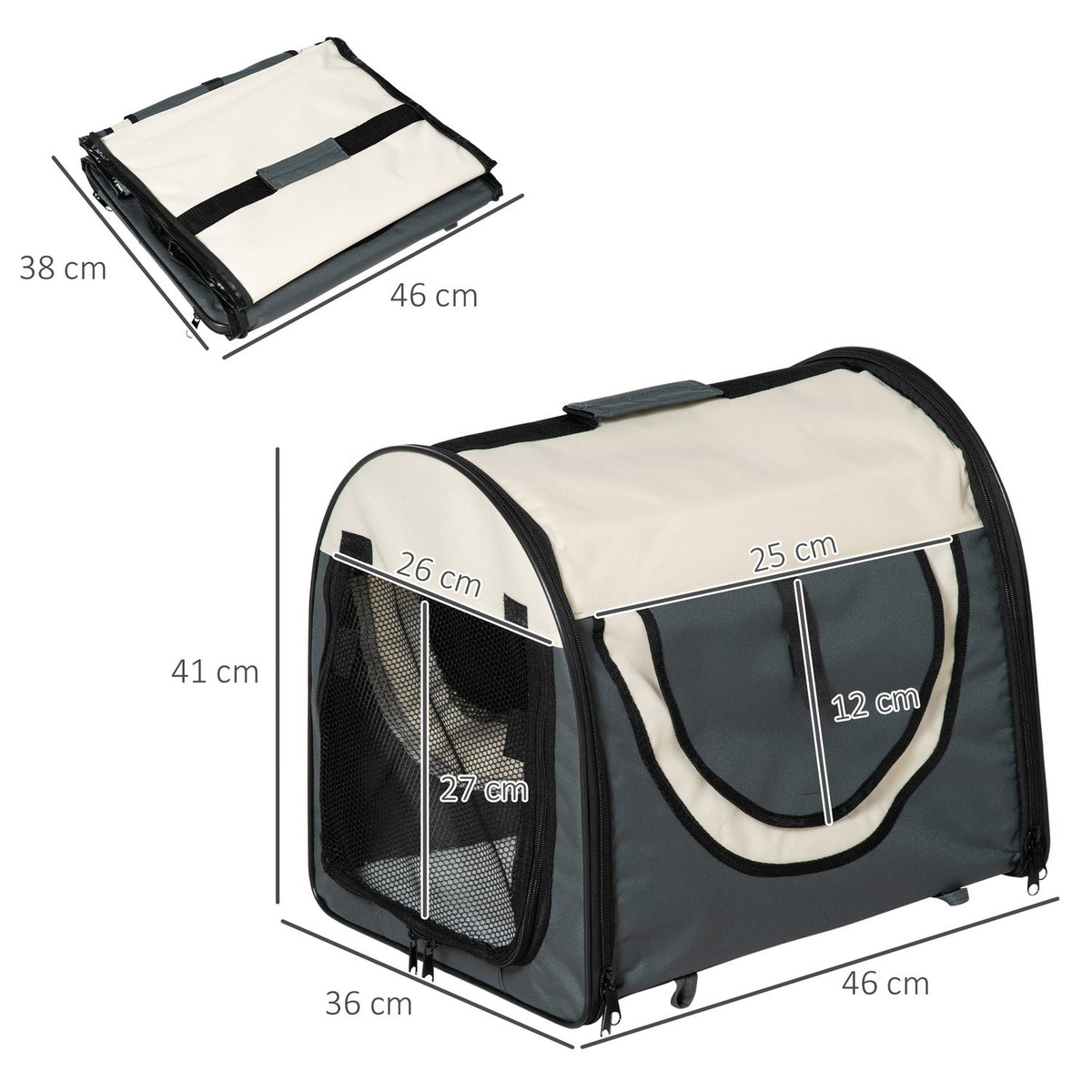 Dog Crate Foldable Dog Transport Box Pet Backpack Cushion Travel Bag Waterproof Dark Gray 46X36X41Cm