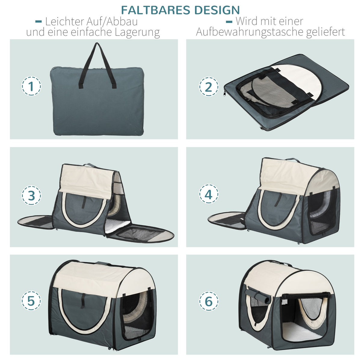 Dog Crate Foldable Dog Transport Box Pet Backpack With Cushion, Travel Bag, Waterproof, Oxford Fabric, Dark Gray, 70X51X59Cm