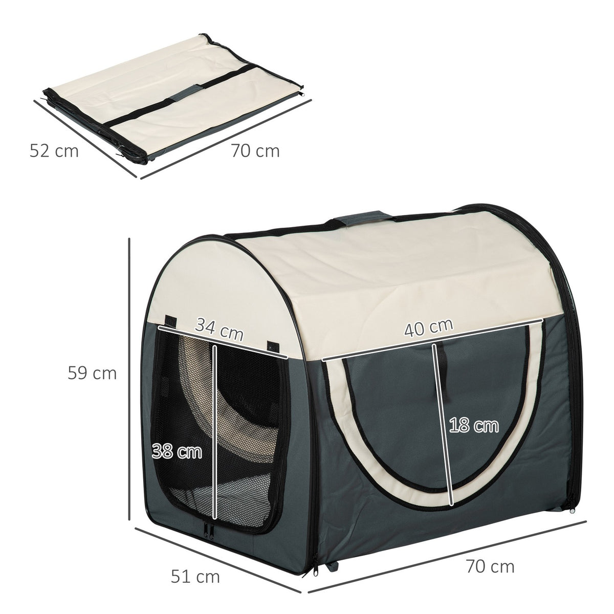 Dog Crate Foldable Dog Transport Box Pet Backpack With Cushion, Travel Bag, Waterproof, Oxford Fabric, Dark Gray, 70X51X59Cm