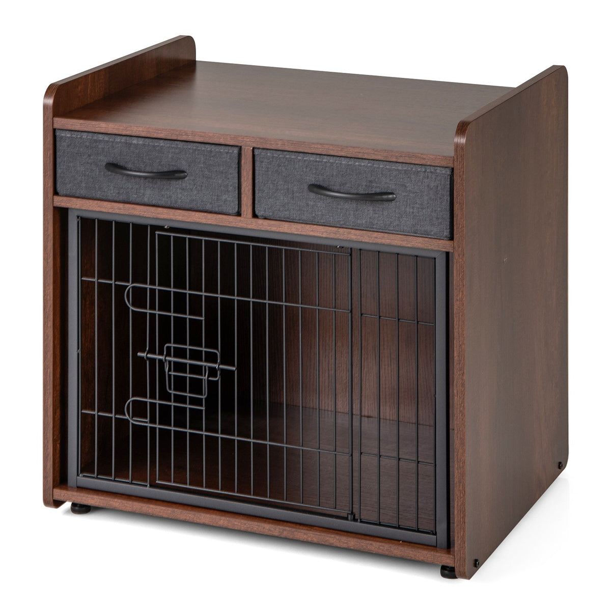 Dog Crate Furniture End Table With 2 Fabric Drawers