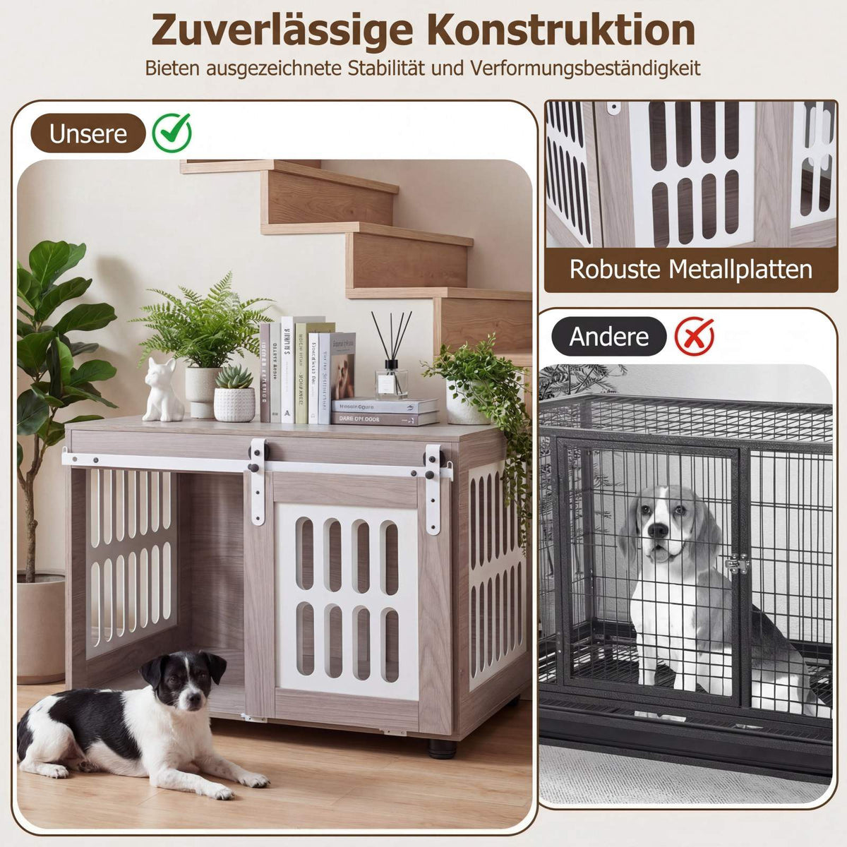 Dog Crate with Lockable Sliding Door & Side Windows, Grey