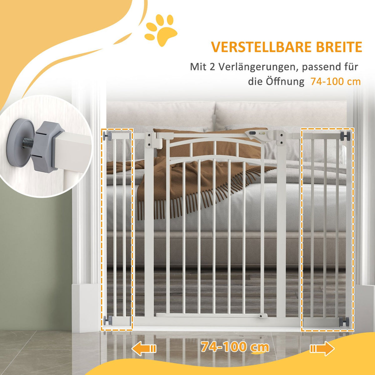 Dog Door Gate Barrier With Automatically Closing Door, 74-100 Cm, Chimney Guard, No Drilling For Small To Medium Dogs