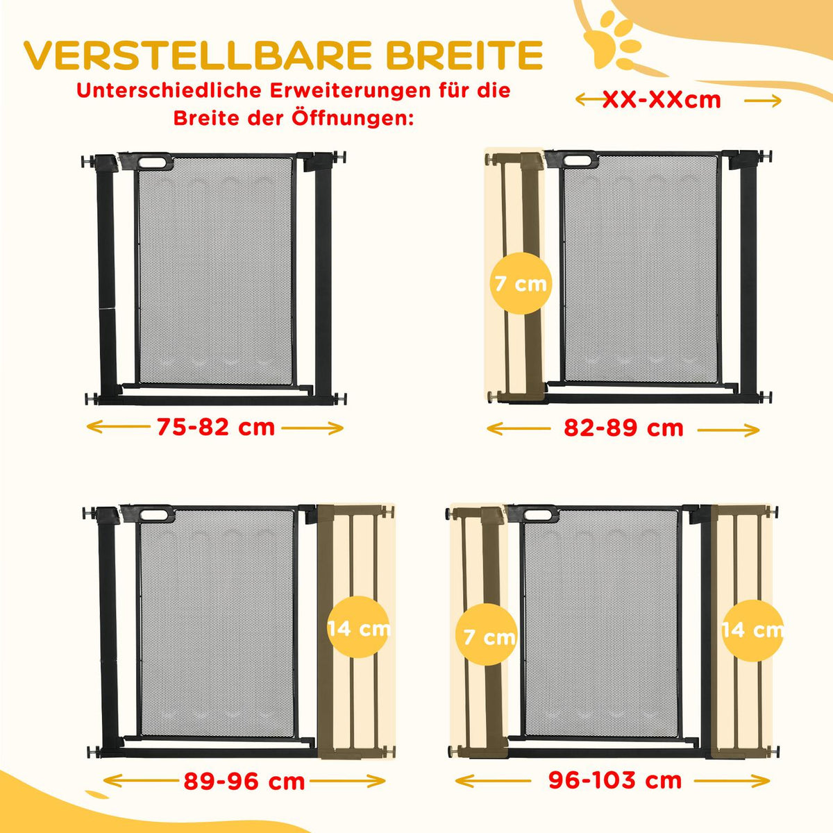 Dog Door Guard, Stair Gate, Dog Gate Without Drilling, 75-103 Cm Wide Barrier, Auto-Close, For Children, Cats, Steel, Black