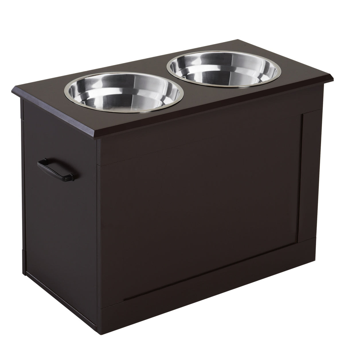Dog Feeding Bowl With Storage Space 2 Bowls Feeding Station Stainless Steel Bowl Cat Bowl Mdf Stainless Steel Espresso 60 X 30 X 41 Cm