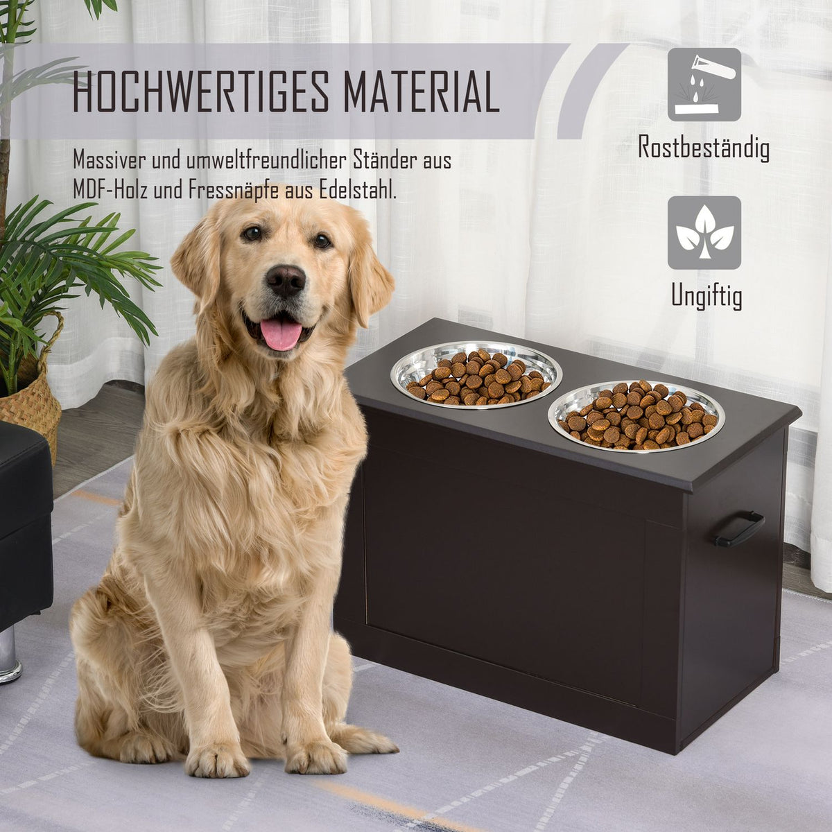 Dog Feeding Bowl With Storage Space 2 Bowls Feeding Station Stainless Steel Bowl Cat Bowl Mdf Stainless Steel Espresso 60 X 30 X 41 Cm