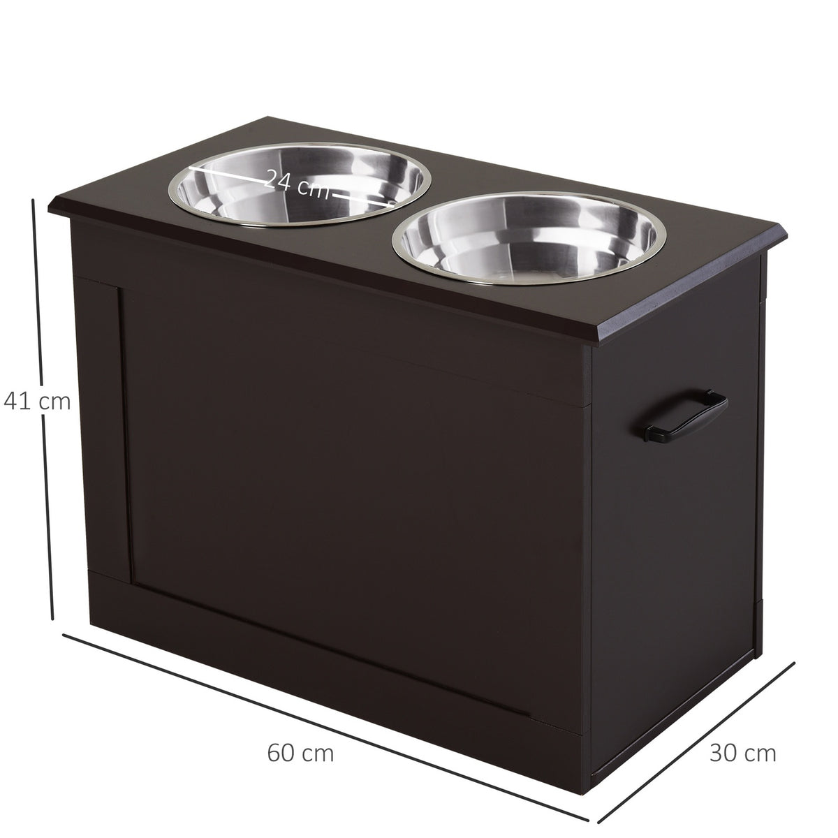 Dog Feeding Bowl With Storage Space 2 Bowls Feeding Station Stainless Steel Bowl Cat Bowl Mdf Stainless Steel Espresso 60 X 30 X 41 Cm