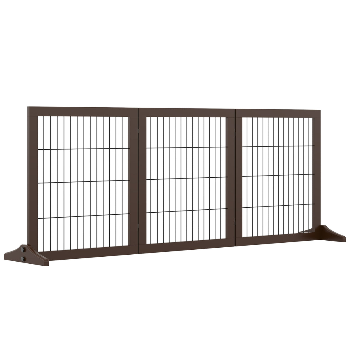 Dog Gate Barrier Made Of Pine Wood, Freestanding, Brown, 185X36X71Cm