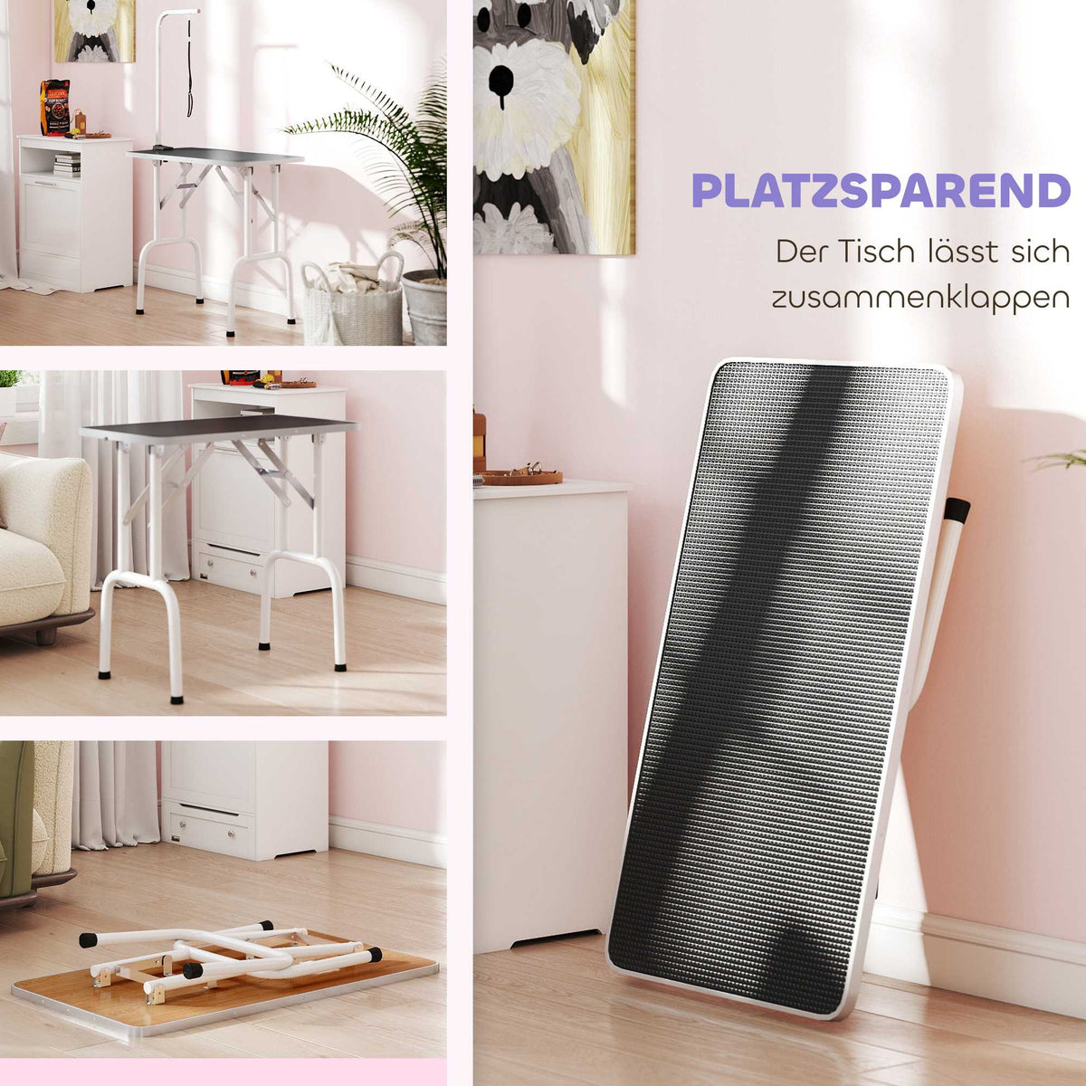Dog Grooming Table, Foldable Steel Legs, Non-Slip Surface