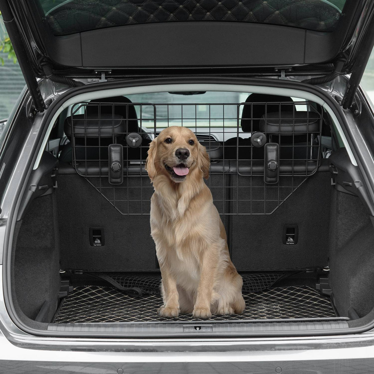 Dog Guard Universal Car Boot Gate, Adjustable Dog Gate Divider, Metal Black, (90-120)X40.5Cm