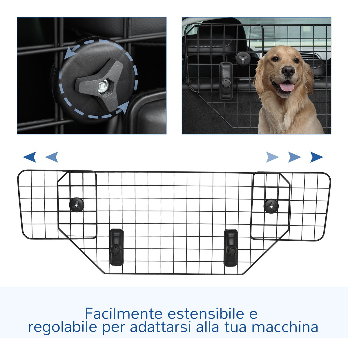 Dog Guard Universal Car Boot Gate, Adjustable Dog Gate Divider, Metal Black, (90-120)X40.5Cm