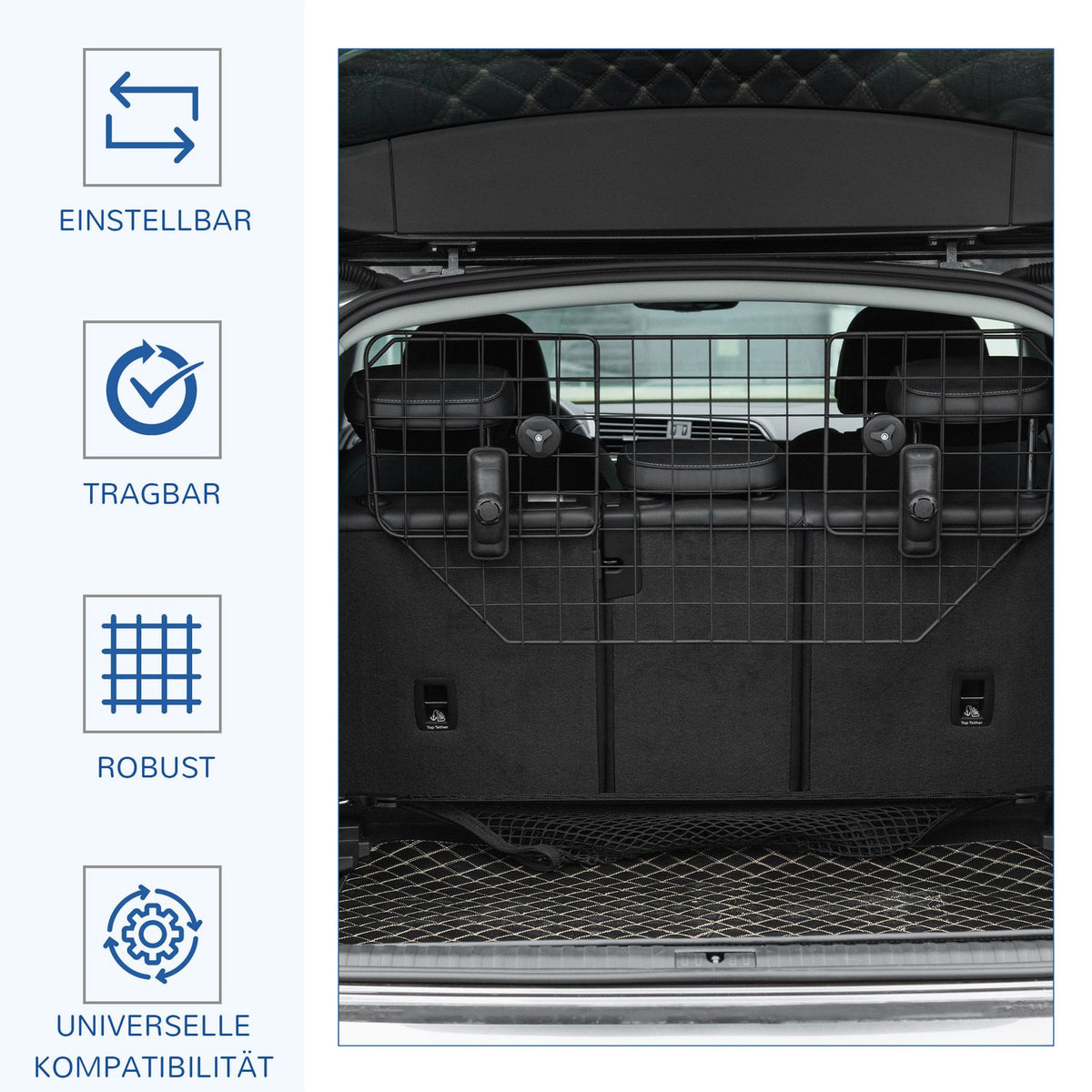 Dog Guard Universal Car Boot Gate, Adjustable Dog Gate Divider, Metal Black, (90-120)X40.5Cm