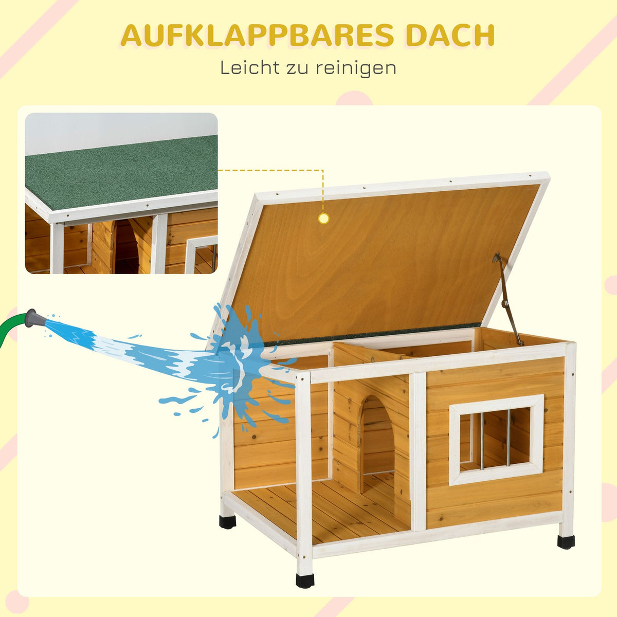 Dog House Fir Wood Dog House With Patio & Hinged Roof For Small Dogs Indoor/Outdoor Orange