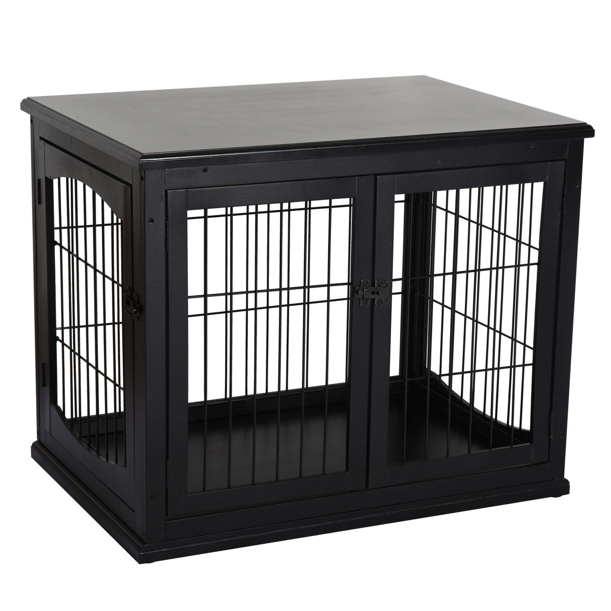 Dog House With Table Surface, Small Animal Cage For Indoor Use, Mdf Metal, Black, 81X58.5X66 Cm