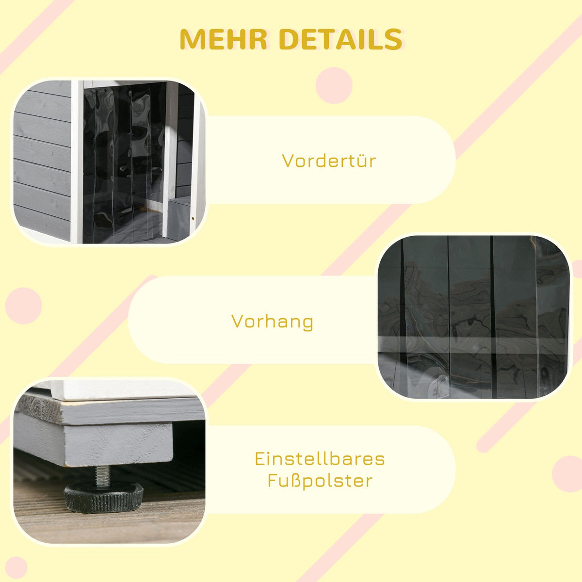 Dog House With Terrace Fir Wood Dog House With 2 Bowls & Asphalt Roof, Weatherproof, Gray, 103X62X60-66Cm