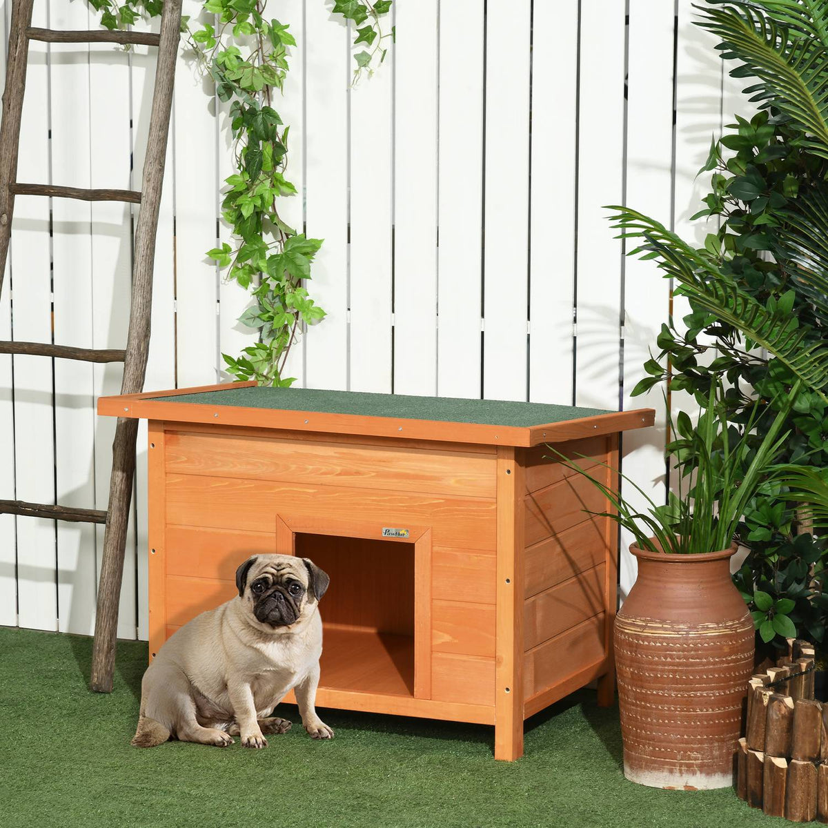Dog Kennel Cozy Dog Cave Made Of Fir Wood With Roof, Ideal For Dogs And Cats, 82X58X58 Cm