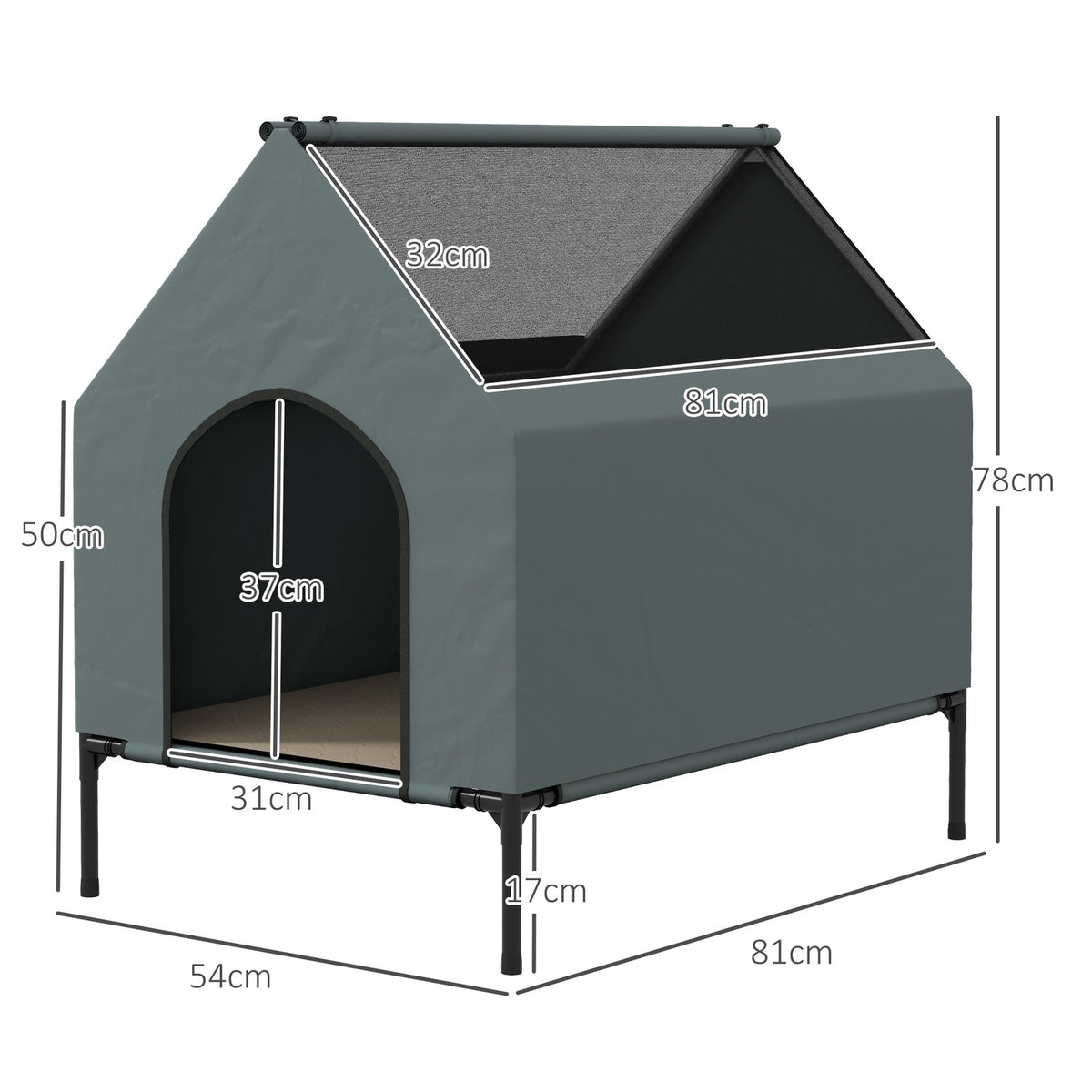 Dog Kennel Dog Cave Mesh Window Raised Dog Bed Removable Lid Carry Bag Small Medium Dogs Oxford Gray 81x51x78cm