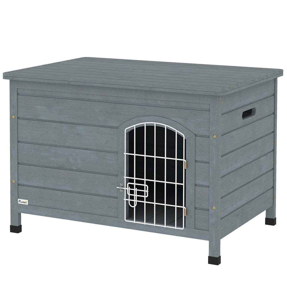 Dog Kennel Dog House with Door Dog Box Mesh Box Transport Cage for Cats Rabbits Outdoor Waterproof Gray Fir 80 x 55 x 53.5 cm