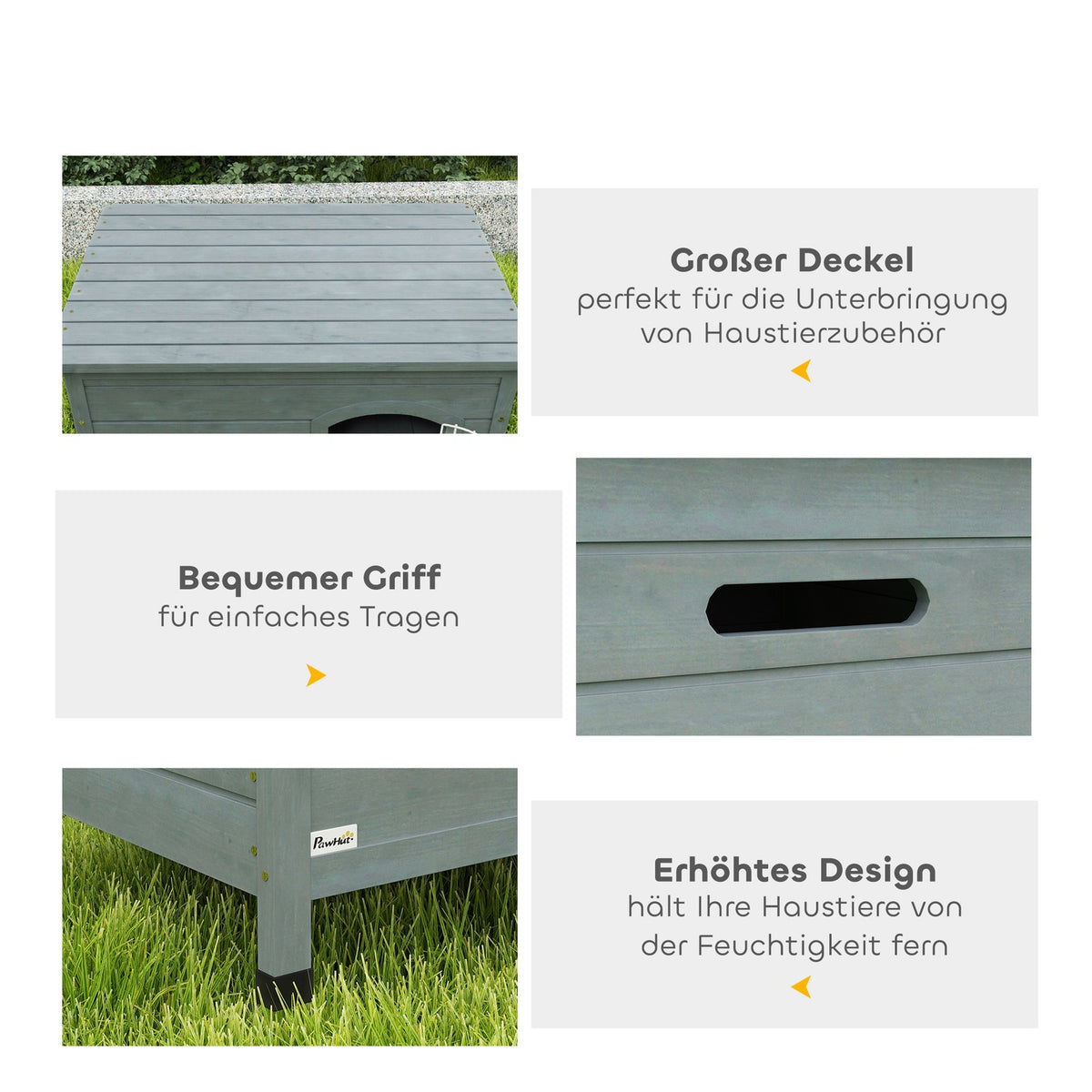 Dog Kennel Dog House with Door Dog Box Mesh Box Transport Cage for Cats Rabbits Outdoor Waterproof Gray Fir 80 x 55 x 53.5 cm