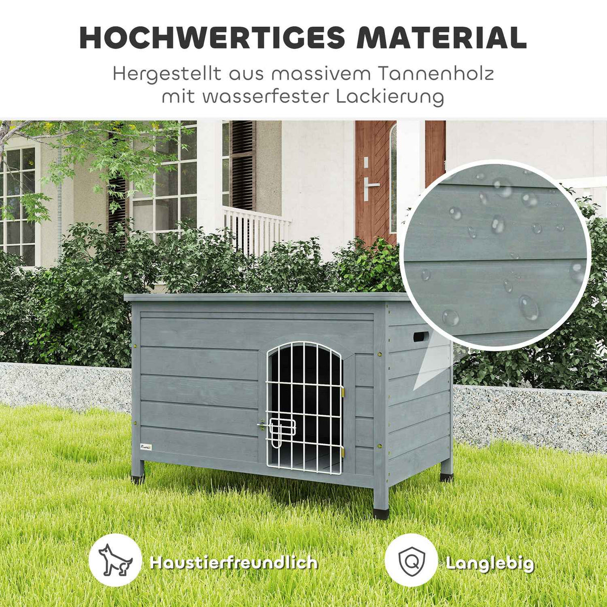 Dog Kennel Dog House with Door Dog Box Mesh Box Transport Cage for Cats Rabbits Outdoor Waterproof Gray Fir 80 x 55 x 53.5 cm