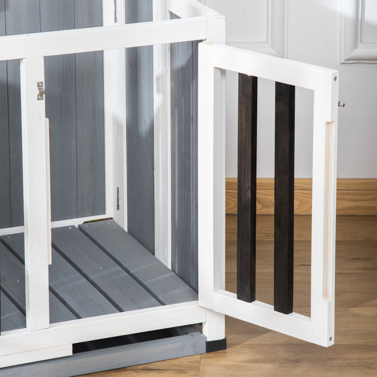 Dog Kennel Foldable Dog Cage Fir Wood Window Transport Box Gray 84.5X51.4X61Cm