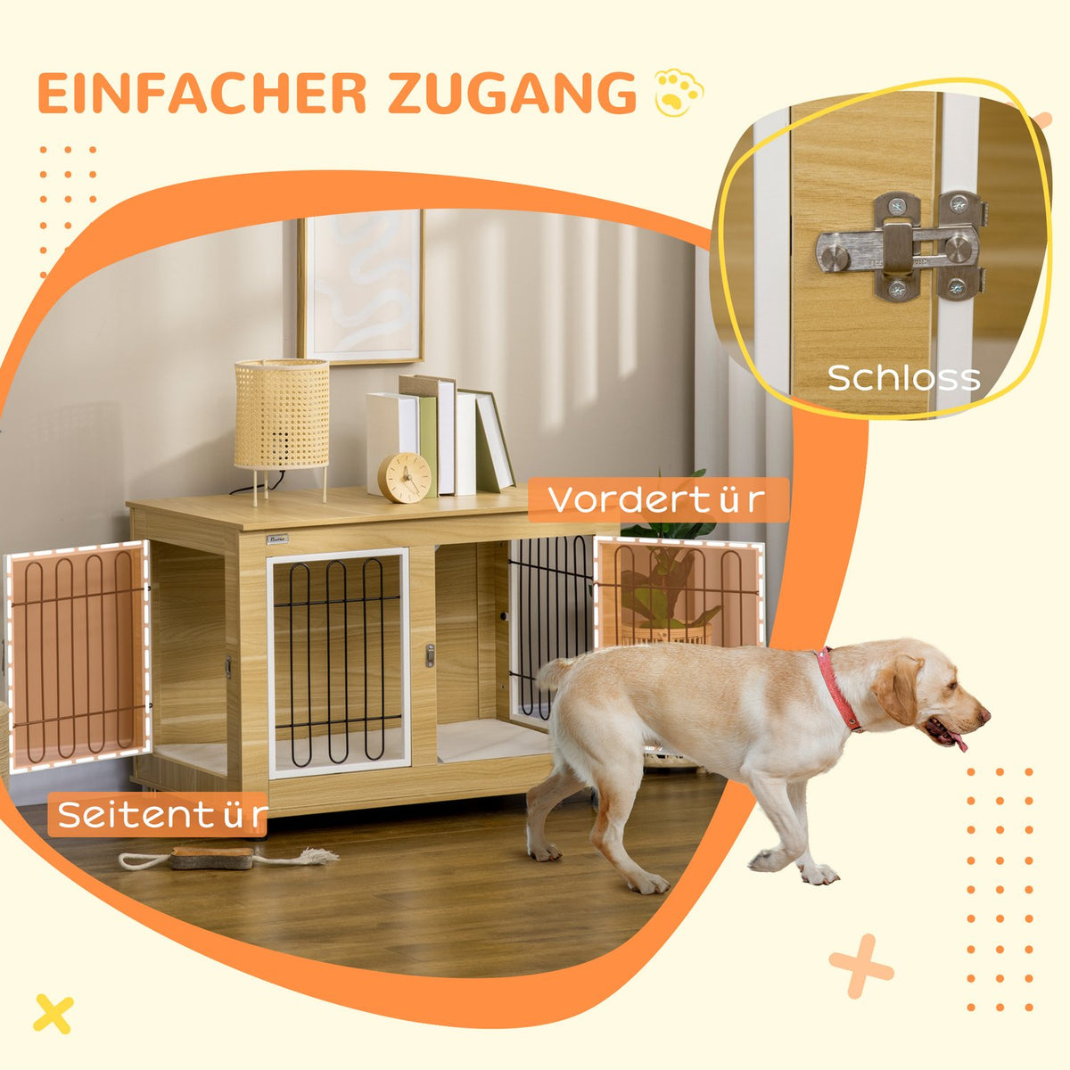 Dog Kennel Table Top Dog Cage Dog House Cushion Double Doors Oak