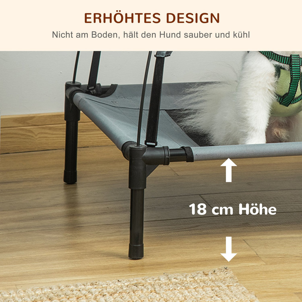 Dog Lounger Outdoor Roof Raised Breathable Taffeta Fabric Gray 76X61X73Cm